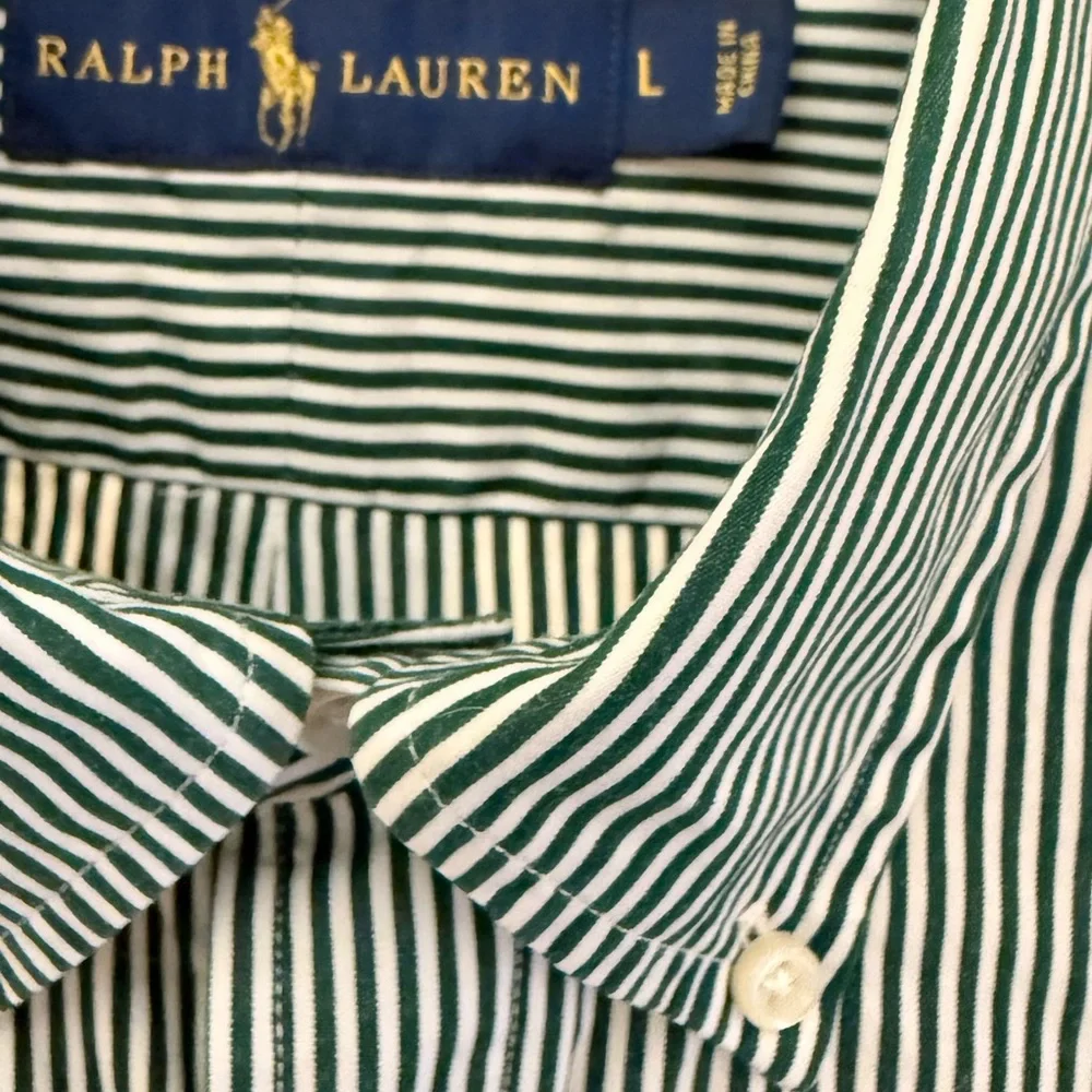 🌾 Ralph Lauren Hunter‎ Green/White Button Down Shirt